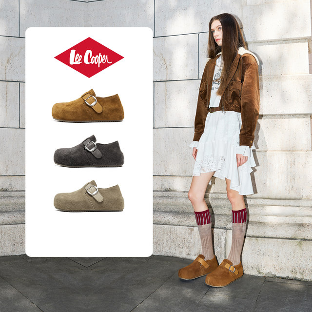 LeeCooper Birkenstock shoes for women 2025 new autumn and winter plus velvet warm cotton shoes inner height increasing women's shoes mango shoes