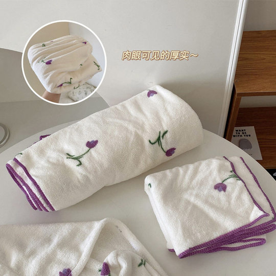 2025 bath towel dry hair cap bath towel printed cute female Velcro bath skirt soft absorbent wearable wrap