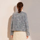 White Deer Fashionable denim sequins embroidered down jacket 2024 winter new elegant round collar single -breasted down jacket female
