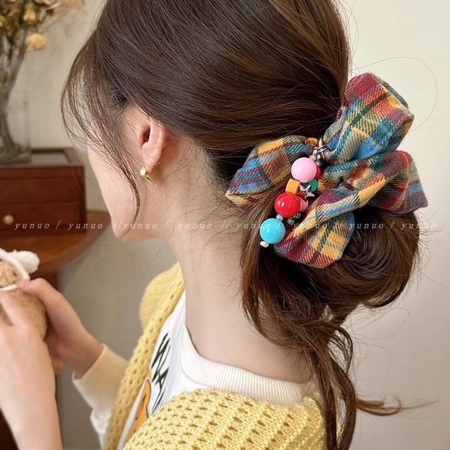 Rainbow plaid large intestine hair circle women's 2025 new high-end bun hair tie hair rubber band hair tie hair accessories