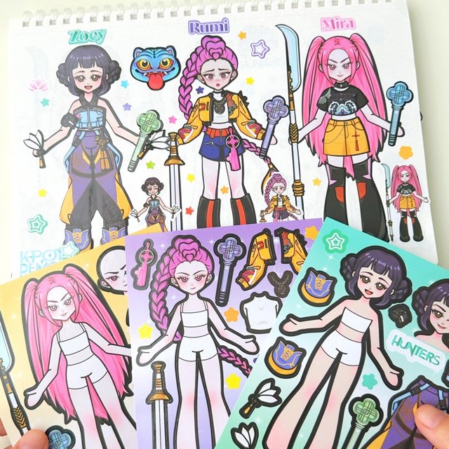 kpop witch hunting group character dress-up sticker children girl educational toy baby concentration cartoon paste art