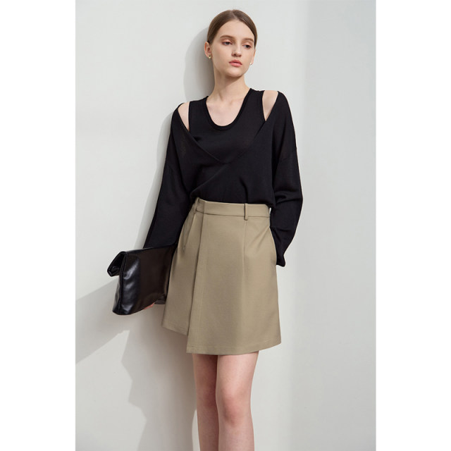AMII2025 Chun Shimp Simple Simple Polying Casual Casual A -Shadow Symmetric Skirt Slugs Woven No Bullet Skirt
