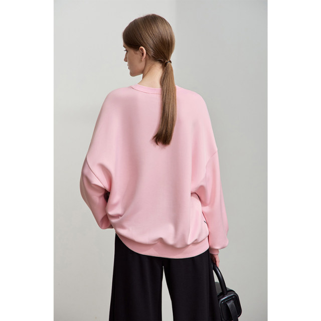 AMII2025 spring new leisure reduction round neck art sense Fanhua letters printing sweater women's loose top