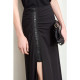 Amii2025 summer new high-waist spliced ​​letters webbing fishtail skirt for women high slit black skirt