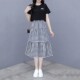 2025 summer new mid-length plaid loose skirt to make you look slim and elastic thin high-waist cake retro splicing
