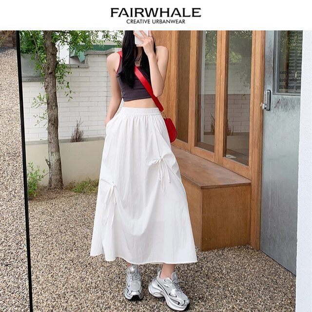 Mark Waffe white skirt for women 2025 new loose and slim A-line mid-length sweet and elegant skirt