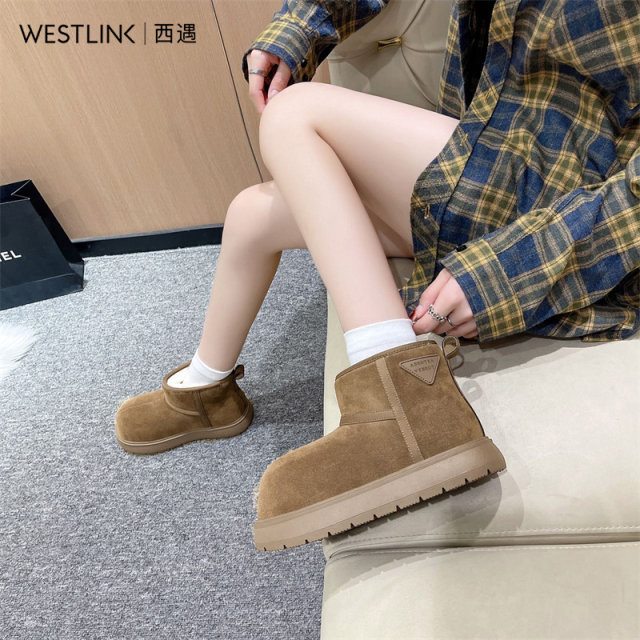 West thick-soled snow boots for women in autumn and winter genuine leather boots Northeast cotton shoes plus velvet thick short boots bread cotton boots
