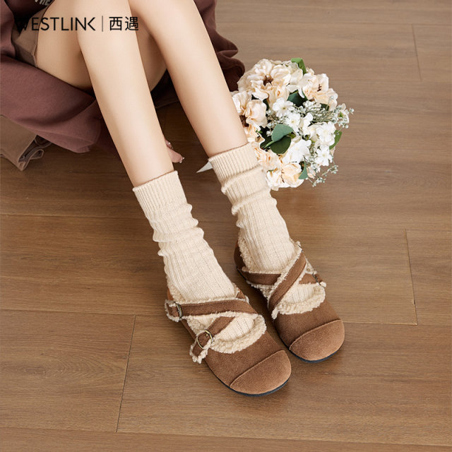 Xiyu Maomao Shoes for Women 2025 Autumn and Winter New Baotou Light Mouth Single Shoes Birken Snow Shoes Soft Sole One-Strip Flat Sole