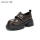 Xiyu black leather shoes for women 2025 new spring high heels temperament without tiring feet thick heels loafers
