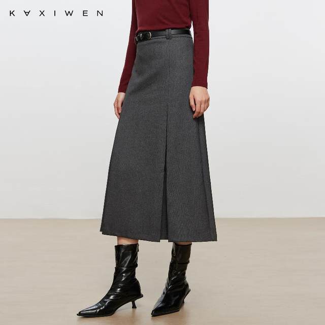 
Jonnie Wen Commuting Simple Skirt 2024 Winter New Solid Color High Waist Compression Pleated A-line Mid-Long Skirt for Women