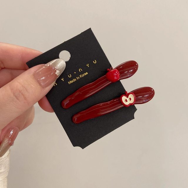 Korean cute little apple bangs hair clip broken hair card ancora red high-value side one-word clip hair accessories