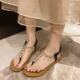 Roman thong sandals for women's outer wear 2025 summer new internet celebrity fairy style transparent rhinestone flat open toe sandals