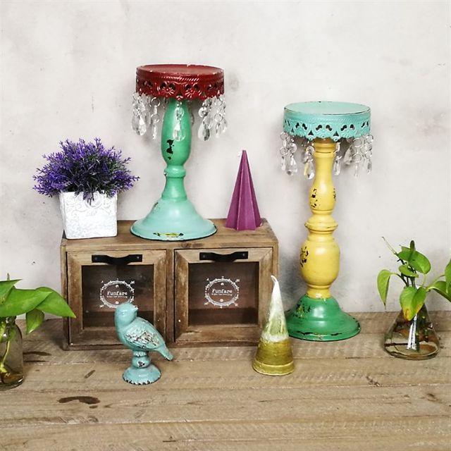 
French country iron art old colored crystal u candle holder flower holder flower stand gardening ornaments wedding romantic home