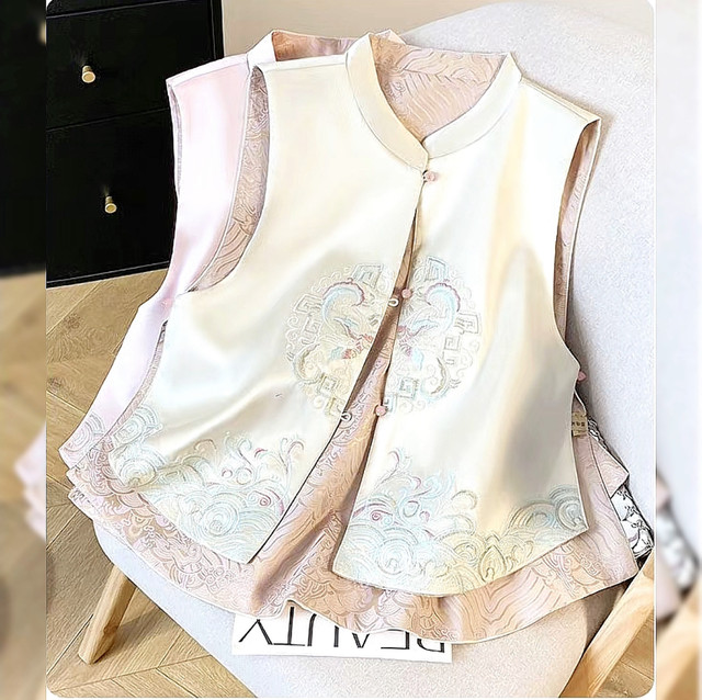 Double-sided wear 2025 spring new fashionable and versatile solid color vest middle-aged mother dress to look slim and stand-up collar top