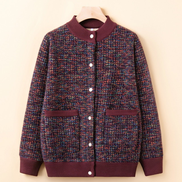 Grandma autumn and winter clothes plus velvet jacket for middle-aged and elderly knitted cardigan for female mother sweater thickened elderly clothes to keep warm
