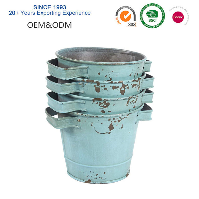 Outdoor indoor home gardening antique galvanized bucket set with ears for garden decoration