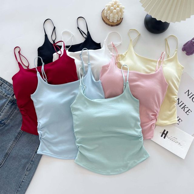 Women's 2025 new style with chest pads inside and outside wearing beautiful back summer small pleated yellow bottom sleeveless top