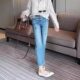 Large size women's retro versatile straight jeans for women 2025 spring new elastic embossed diamond-inlaid cigarette pants