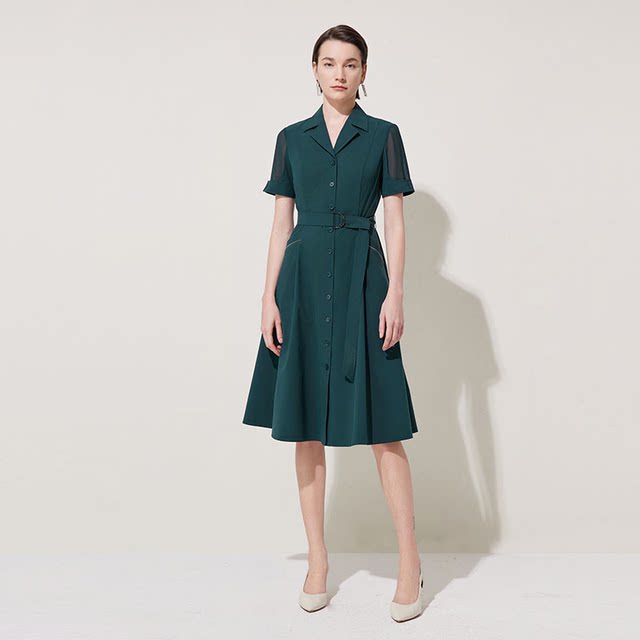 Yingzhishang outlet 2025 new mint green shirt skirt summer new slim short-sleeved commuting dress