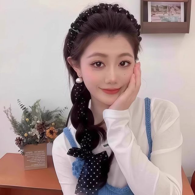 Polka dot streamer hairband for women 2025 new silk scarf tied hair integrated high-end temperament versatile hair braiding hair accessories