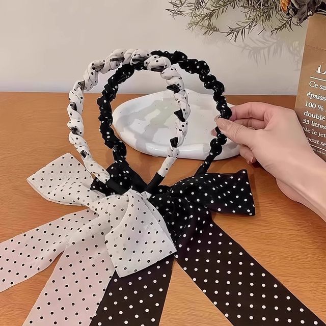 Polka dot streamer hairband for women 2025 new silk scarf tied hair integrated high-end temperament versatile hair braiding hair accessories