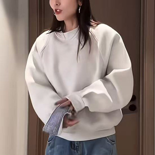 Autumn and winter holiday two-piece shirt cuffs with plaid casual gray sweatshirt for women loose lazy style top jacket