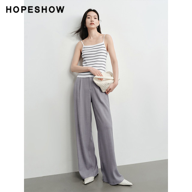 Red Sleeve 2024 Summer New Women's Solid Color Press-Pleated Loose Wide Legs
