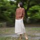 Solid color mid-length 2025 original hemp color literary irregular splicing skirt linen commuter slit A-line skirt summer