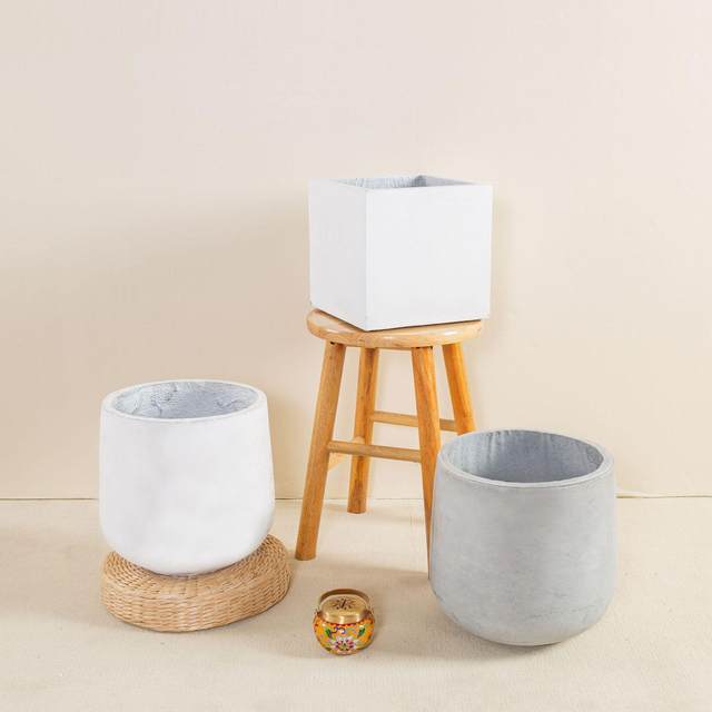 
Nordic style handmade resin simulation flower pots, square and round pot-bellied flower baskets, straw woven rattan for home and gardening