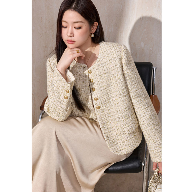 Blue language large size women's gilded floral yarn small fragrant jacket rich girl light luxury elegant suspender dress suit