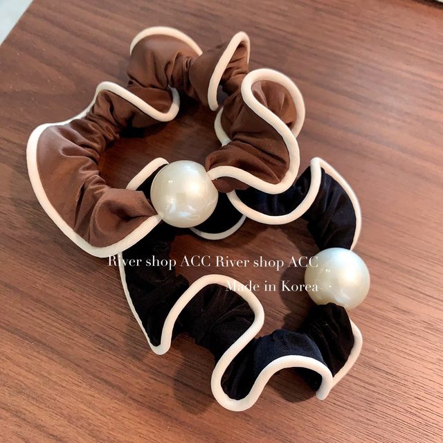 High-end pearl hair tie, simple black lace small intestine hair tie, fashionable ponytail hair rope, rubber band head flower