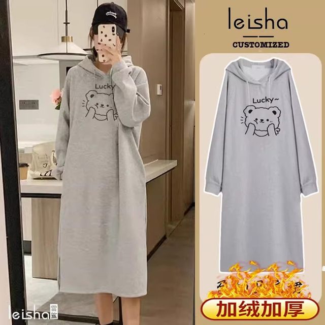 Women's sweatshirt skirt spring and autumn 2025 new loose casual hooded top mid-length dress autumn and winter plus velvet