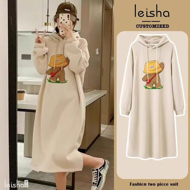 Women's sweatshirt skirt spring and autumn 2025 new loose casual hooded top mid-length dress autumn and winter plus velvet