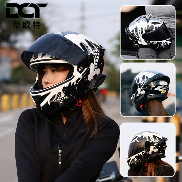 DOT Tiot motorcycle helmet 808 rear face helmet double lens full helmet men and women anti-fog motorcycle helmet 3C certification