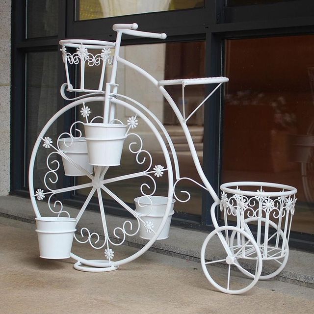 Creative European bicycle iron art n flower stand balcony flower stand pothos flower pot stand home gardening climbing pergola white