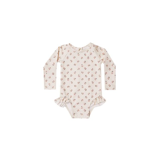 
Children's ins style long-sleeved swimsuit for boys and girls, floral triangle one-piece swimsuit, hot spring resort swimsuit