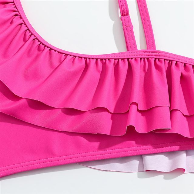 
Children's swimsuit cross-border bikini one-shoulder ruffle flamingo print K-flower triangle quick-drying little girl swimsuit