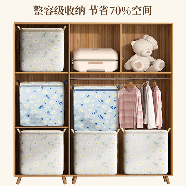 a Household seasonal fabric storage bag Large capacity portable zipper quilt storage bag Wardrobe space-saving clothes bag