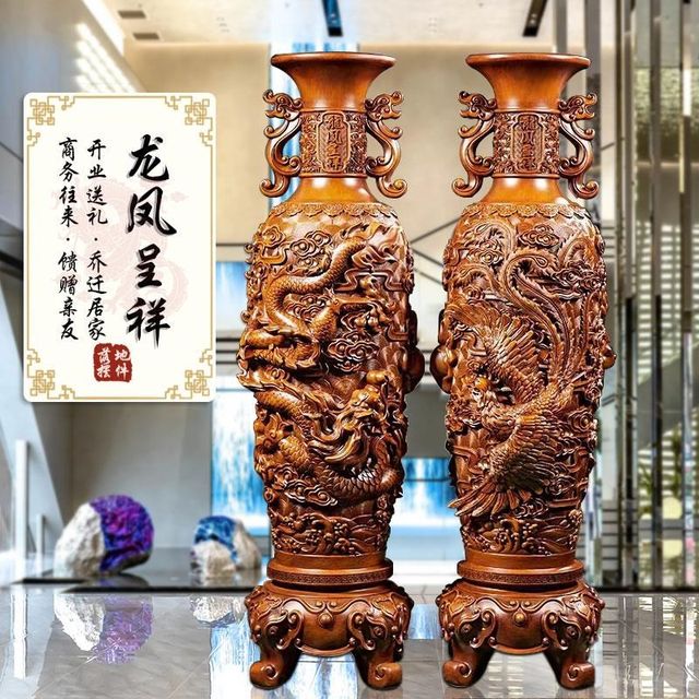 
Floor-standing vase, dragon and phoenix auspicious ornaments, a pair of Chinese-style A home living room foyer decorations, housewarming gifts for new homes