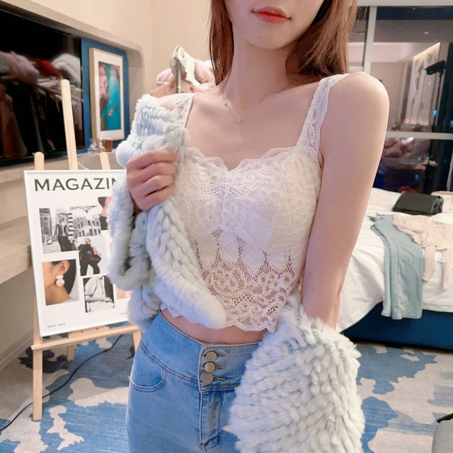White pure desire small suspender vest woman with chest pad wearing lace beauty back and base short sleeveless top summer summer
