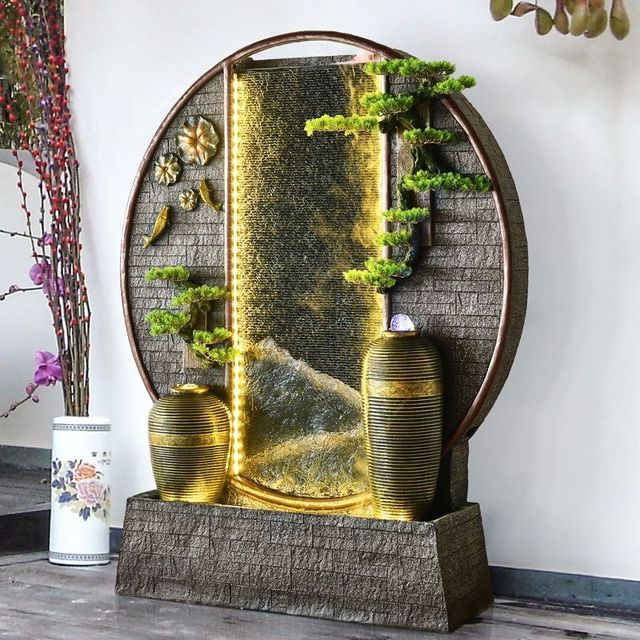 
Water curtain wall, flowing water screen, partition, living room, circulating landscape ornaments, fountain, fish pond, P-shaped landscape, courtyard, garden cloth