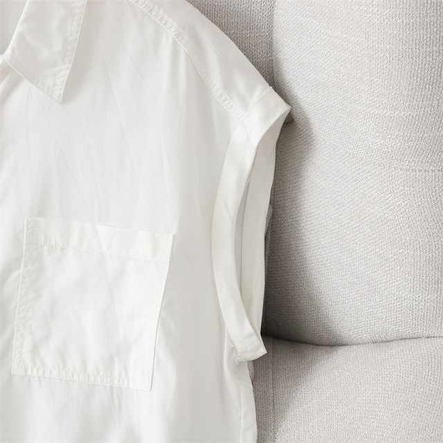 Drooping breathable sleeveless Tennis denim shirt for women's thin summer Korean casual and versatile loose white shirt top