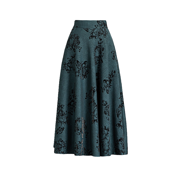 2025 Spring and Autumn New Printed Drooping Skirt for Women High Waist Slim Large Size Over-Knee A-line Skirt Large Swing Mid-Long Skirt
