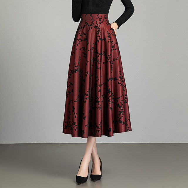 Printed skirt for women Spring and Autumn 2025 new high-waisted A-line skirt mid-length large swaying and slim pleated skirt umbrella skirt