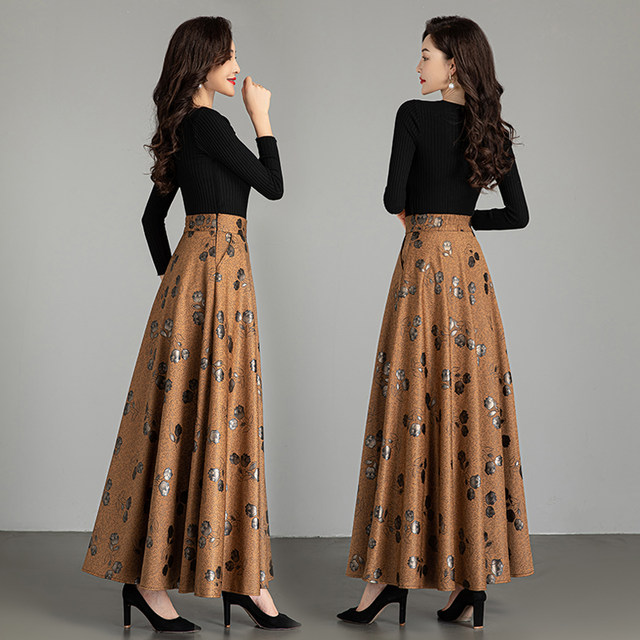 Spring and Autumn Long Skirts for Women 2025 New High Waist Printed Skirts Fashion Large Size Slim A-line Dangling Big Dangle Skirt
