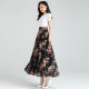 2025 new summer versatile floral chiffon skirt long skirt A-line large size high waist large mid-length women's skirt
