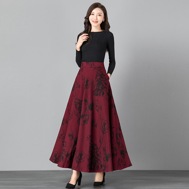 2025 spring and autumn new retro printed long skirt for women high waist large dancing skirt for women large size skirt
