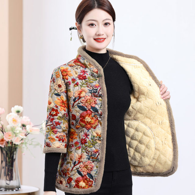 Mom wears cotton coat, short-sleeved cotton vest for women in winter, plus velvet thickened warm half-sleeved cotton jacket, middle-aged and elderly horse clip