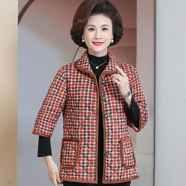 Middle -aged and elderly vest women in autumn and winter wearing velvet medium sleeve cotton coat old people mothers dress cotton jacket short -sleeved horse clip jacket