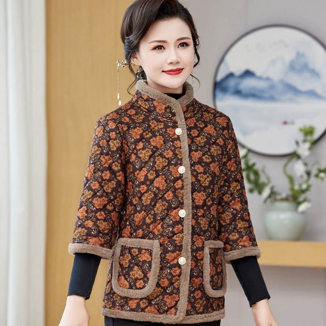Mother's short-sleeved cotton coat, three-quarter sleeve vest, women's winter outer wear, velvet thickened vest, middle-aged and elderly cotton-padded jacket, vest